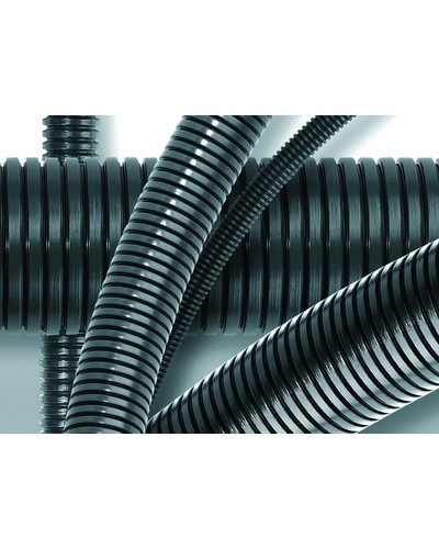 Труба ПА 6 гибкая гофр. д.13мм, ПВ-0, без протяжки, 100м, цвет тёмно-серый DKC 80013 в Орле Труба гофрированная Pintop.ru