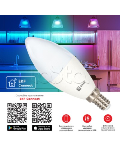 Умная лампа EKF Connect 5W WIFI RGBW E14 (slwf-e14-rgbw) в Орле Источники света(Лампы) Pintop.ru