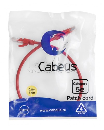 Патч-корд медный U/UTP кат.5е (0,5м) LSZH (красный) Cabeus (PC-UTP-RJ45-Cat.5e-0.5m-RD-LSZH) в Орле Патчкорды (медные) Pintop.ru