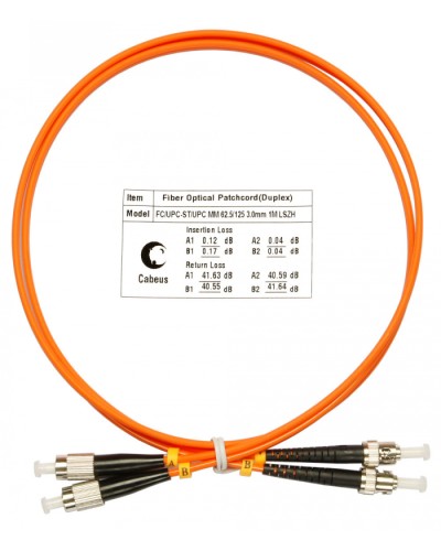 Шнур оптический duplex FC-ST 62,5/125 mm 1м LSZH Cabeus FOP-62-FC-ST-1m в Орле Патч-корды оптические Pintop.ru