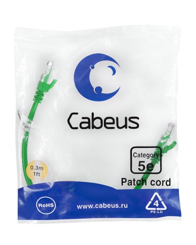Патч-корд медный U/UTP кат.5е (0,3м) LSZH (зеленый) Cabeus (PC-UTP-RJ45-Cat.5e-0.3m-GN-LSZH) в Орле Патчкорды (медные) Pintop.ru