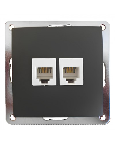 Розетка телефонная двойная 2хRJ-11 с накладкой (черный бархат) (865608-1) в Орле Розетки компьютерные и телефонные Pintop.ru