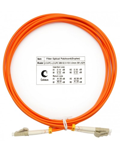 Шнур оптический duplex LC-LC 62,5/125 mm 3м LSZH Cabeus FOP-62-LC-LC-3m в Орле Патч-корды оптические Pintop.ru