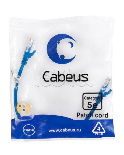 Патч-корд медный U/UTP кат.5е (0,3м) LSZH (синий) Cabeus (PC-UTP-RJ45-Cat.5e-0.3m-BL-LSZH) в Орле Патчкорды (медные) Pintop.ru