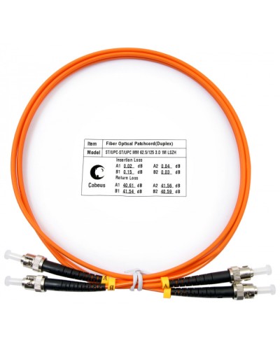 Шнур оптический duplex ST-ST 62,5/125 mm 1м LSZH Cabeus FOP-62-ST-ST-1m в Орле Патч-корды оптические Pintop.ru