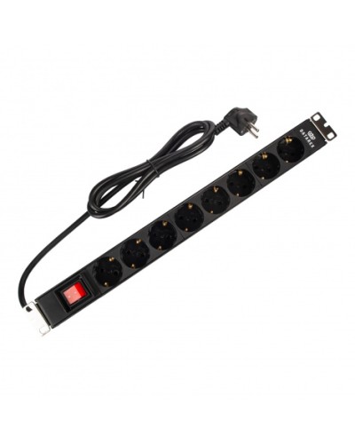 Блок распределения 19 (PDU) с выключателем на 16А, 8 разъемов SHUKO, шнур питания 1,8 м, черныйDatarex DR-432121 в Орле Блоки розеток Pintop.ru