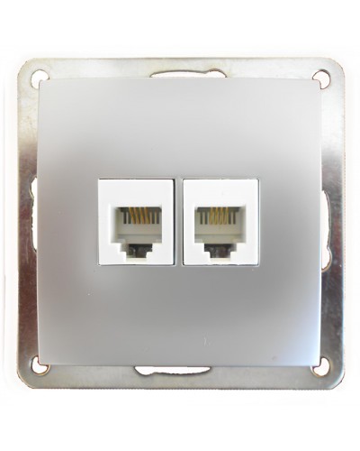 Розетка телефонная двойная 2хRJ-11 с накладкой (серебристый металлик) LK60 (865603) в Орле Розетки компьютерные и телефонные Pintop.ru