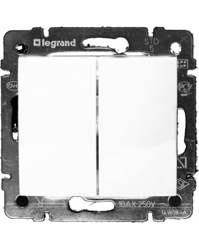 Выключатель двухклавишный 10 AX 250 В белый Valena Legrand 774405 в Орле Аксессуары для кабель-канала Pintop.ru