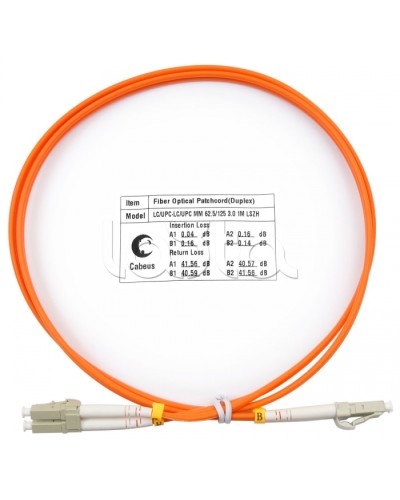 Шнур оптический duplex, LC-LC, 62,5/125 mm, 1м, LSZH Cabeus FOP-62-LC-LC-1m в Орле Патч-корды оптические Pintop.ru