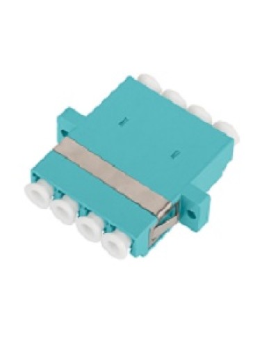 Адаптер NIKOMAX волоконно-оптический, соединительный, многомодовый, стандарта OM3, LC/UPC-LC/UPC, квадро, пластиковый, без шторки, с фланцами, аква, уп-ка 2шт. в Орле Проходные адаптеры и розетки оптические Pintop.ru