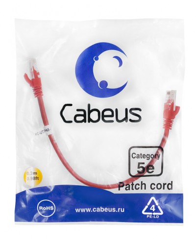 Патч-корд медный U/UTP кат.5е (0,3м) LSZH (красный) Cabeus (PC-UTP-RJ45-Cat.5e-0.3m-RD-LSZH) в Орле Патчкорды (медные) Pintop.ru