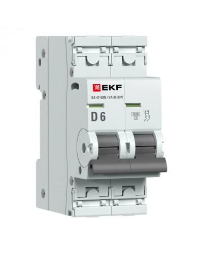 Автоматический выключатель 2P 6А (D) 6кА ВА 47-63N EKF PROxima (M636206D) в Орле Электротехническое оборудование Pintop.ru