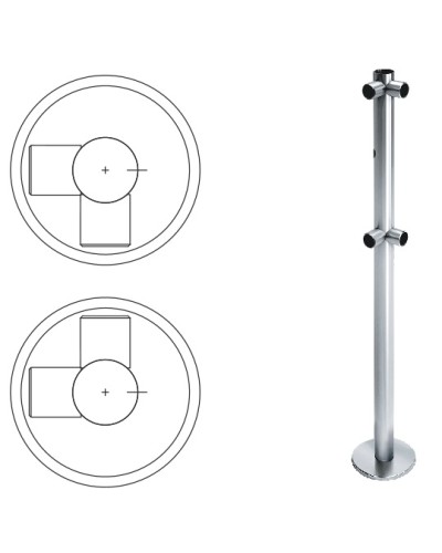 Стойка ограждения L-образная с отверстием под фиксатор, 2 муфты справа (антик серебро) Oxgard в Орле Ограждения Pintop.ru