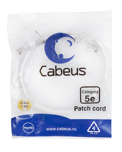 Патч-корд медный U/UTP кат.5е (0,5м) LSZH (белый) Cabeus (PC-UTP-RJ45-Cat.5e-0.5m-WH-LSZH) в Орле Патчкорды (медные) Pintop.ru