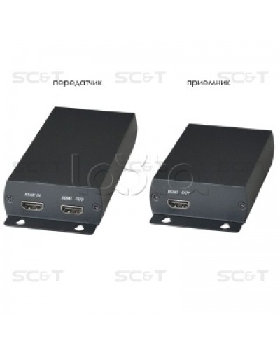 Комплект (передатчик + приёмник) для передачи HDMI по одному кабелю витой пары SC&T HE03 в Орле Видеоусилители, Модуляторы, Делители Pintop.ru