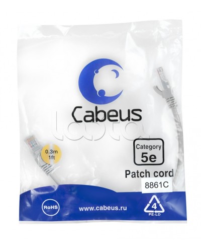 Патч-корд медный U/UTP кат.5е (0,3м) LSZH (белый) Cabeus (PC-UTP-RJ45-Cat.5e-0.3m-WH-LSZH) в Орле Патчкорды (медные) Pintop.ru