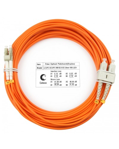 Шнур оптический duplex LC-SC 62,5/125 mm 15м LSZH Cabeus FOP-62-LC-SC-15m в Орле Патч-корды оптические Pintop.ru