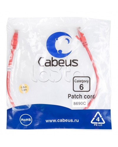 Патч-корд UTP, категория 6, 0.5 м, неэкранированный, красный Cabeus PC-UTP-RJ45-Cat.6-0.5m-RD в Орле Патчкорды (медные) Pintop.ru