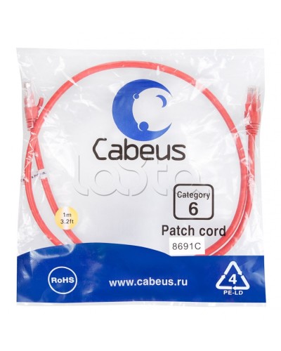 Патч-корд UTP, категория 6, 1 м, неэкранированный, красный Cabeus PC-UTP-RJ45-Cat.6-1m-RD в Орле Патчкорды (медные) Pintop.ru