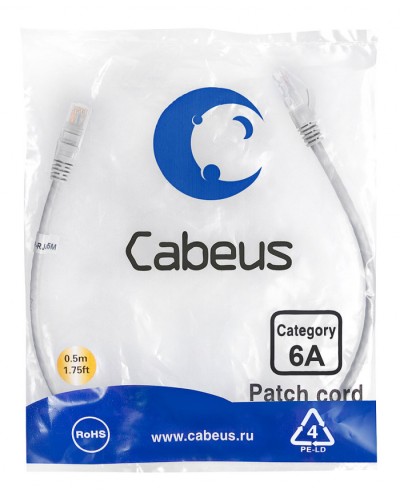 Шнур коммутационный 2xRJ-45/8P8C U/UTP кат.6 (0,5 м) Cabeus PC-UTP-RJ45-Cat.6a-0.5m-LSZH в Орле Патчкорды (медные) Pintop.ru