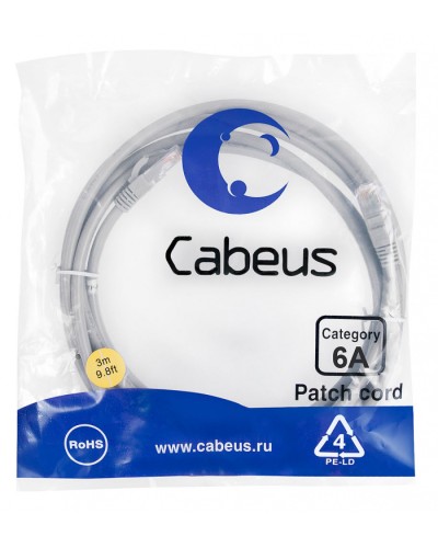 Шнур коммутационный 2xRJ-45/8P8C U/UTP кат.6a (3 м) Cabeus PC-UTP-RJ45-Cat.6a-3m-LSZH в Орле Патчкорды (медные) Pintop.ru