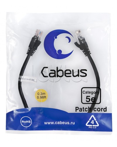 Патч-корд медный U/UTP кат.5е (0,3м) LSZH (черный) Cabeus (PC-UTP-RJ45-Cat.5e-0.3m-BK-LSZH) в Орле Патчкорды (медные) Pintop.ru