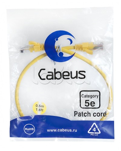Патч-корд медный U/UTP кат.5е (0,5м) LSZH (желтый) Cabeus (PC-UTP-RJ45-Cat.5e-0.5m-YL-LSZH) в Орле Патчкорды (медные) Pintop.ru