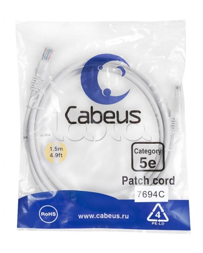 Патч-корд медный U/UTP кат.5е (1,5м) LSZH (белый) Cabeus (PC-UTP-RJ45-Cat.5e-1.5m-WH-LSZH) в Орле Патчкорды (медные) Pintop.ru
