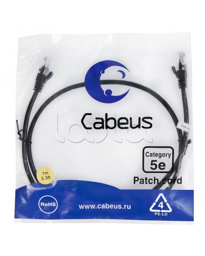 Патч-корд медный U/UTP кат.5е (1м) LSZH (черный) Cabeus (PC-UTP-RJ45-Cat.5e-1m-BK-LSZH) в Орле Патчкорды (медные) Pintop.ru