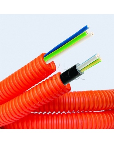 Электротруба ПНД гибкая гофр. д.20мм, цвет оранжевый, с кабелем ВВГнг(А)-LS 3х2,5мм² РЭК ГОСТ+,100м DKC 7S920100 в Орле Труба гофрированная Pintop.ru