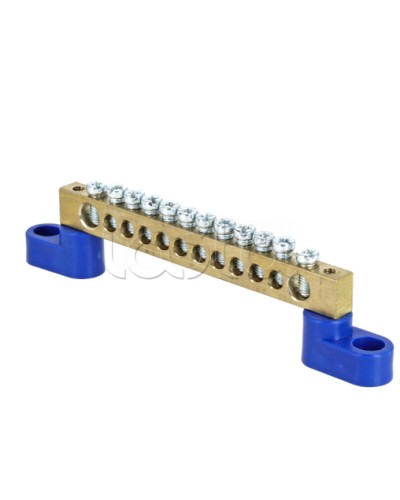 Шина 0 N (8х12мм) 12 отверстий латунь 2 синих угловых изолятора EKF PROxima (sn0-125-12-2) в Орле Клеммные колодки Pintop.ru