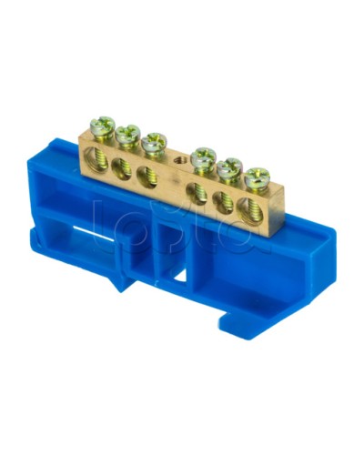 Шина 0 N (8х12мм) 6 отверстий латунь синий изолятор на DIN-рейку EKF PROxima (sn0-125-6-d) в Орле Клеммные колодки Pintop.ru