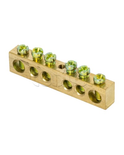 Шина PEN ноль-земля (8х12мм) 6 отверстий латунь крепеж по центру EKF PROxima (sn0-125-6-c) в Орле Клеммные колодки Pintop.ru