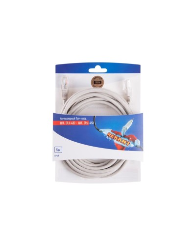 Патч-корд U/UTP RJ45-RJ45, CAT 5e, PVC, серый, 5м REXANT 06-3204 в Орле Патчкорды (медные) Pintop.ru
