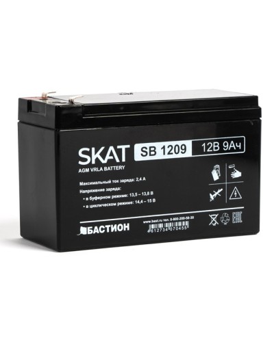 Бастион SKAT SB 1209 АКБ свинцово-кислотная тип AGM 12V 9Ач Iзар. 2,7 А, ножевые клеммы в Орле Электротехническое оборудование Pintop.ru