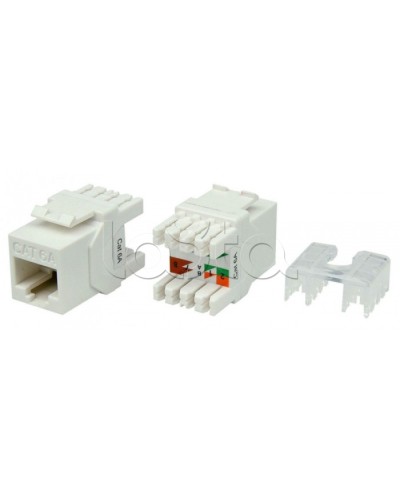 Вставка Keystone Jack RJ-45(8P8C) Hyperline KJ8-8P8C-C6A-180-WH в Орле Модули Keystone Pintop.ru