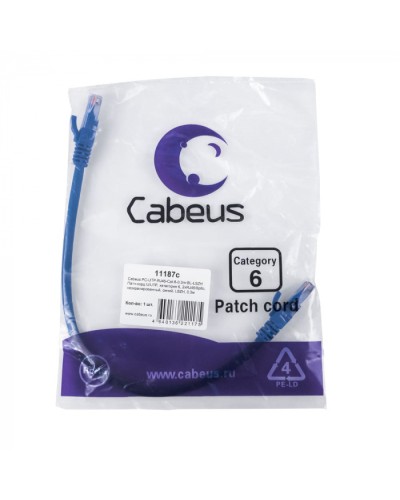 Патч-корд U/UTP, кат. 6, 2xRJ45/8p8c, неэкран, синий, LSZH, 0.3м Cabeus (PC-UTP-RJ45-Cat.6-0.3m-BL-LSZH) в Орле Патчкорды (медные) Pintop.ru