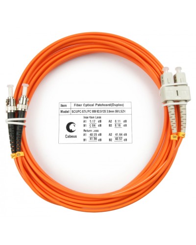 Шнур оптический duplex SC-ST 62,5/125 mm 5м LSZH Cabeus FOP-62-SC-ST-5m в Орле Патч-корды оптические Pintop.ru