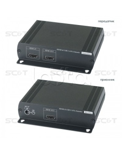 Удлинитель HDMI KVM (комплект приёмник + передатчик) по Ethernet до 120м (CAT5e) SC&T HKM01E в Орле Видеоусилители, Модуляторы, Делители Pintop.ru