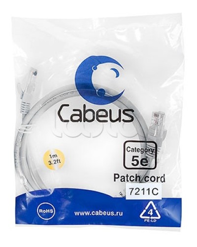 Патч-корд 2xRJ-45/8P8C UTP кат.5е (1 м) Cabeus PC-UTP-RJ45-Cat.5e-1m-BL в Орле Патчкорды (медные) Pintop.ru
