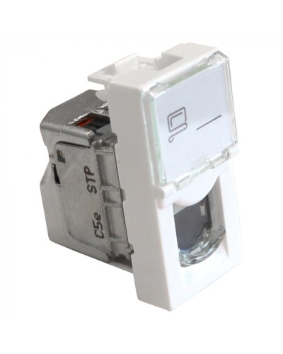 Вставка Mosaic 22.5x45, RJ-45 STP, кат.5e, со шторкой и увеличенным окном маркировки, белая LANMASTER LAN-SIP-22S5E-WH в Орле Модули Keystone Pintop.ru